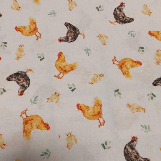 Tissu coton de Pâques imprimé poule et poussin