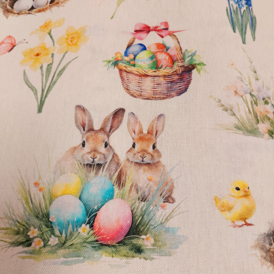 Deco half panama print with Easter rabbit and sheep