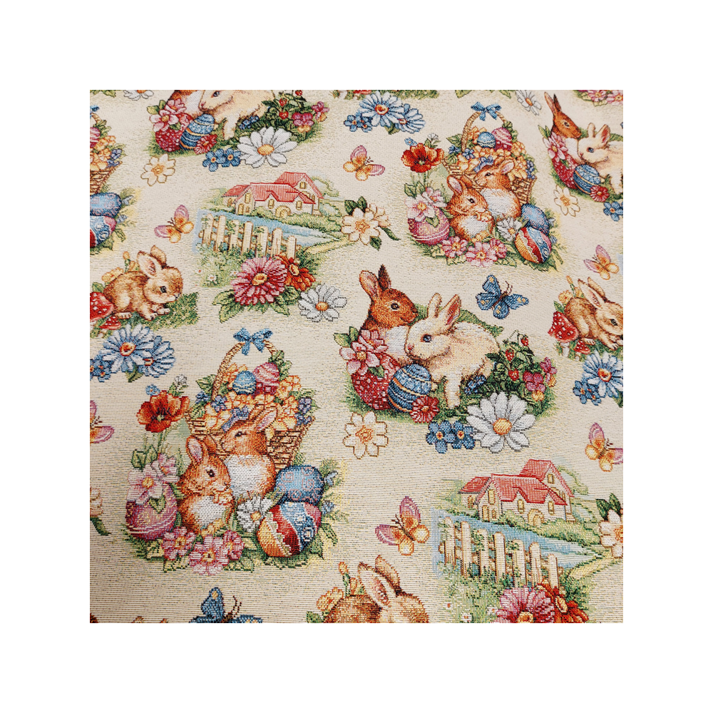 Deco gobelin with Easter rabbit and egg color beige