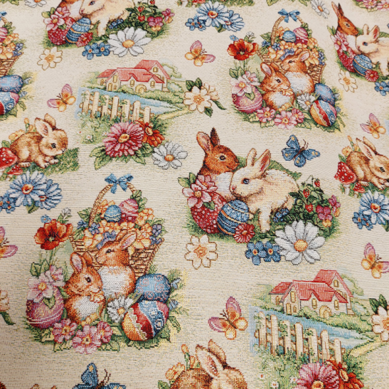 Deco gobelin with Easter rabbit and egg color beige