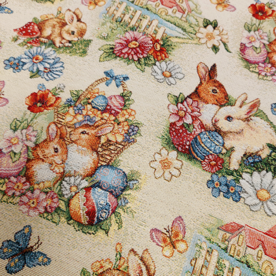 Deco gobelin with Easter rabbit and egg color beige