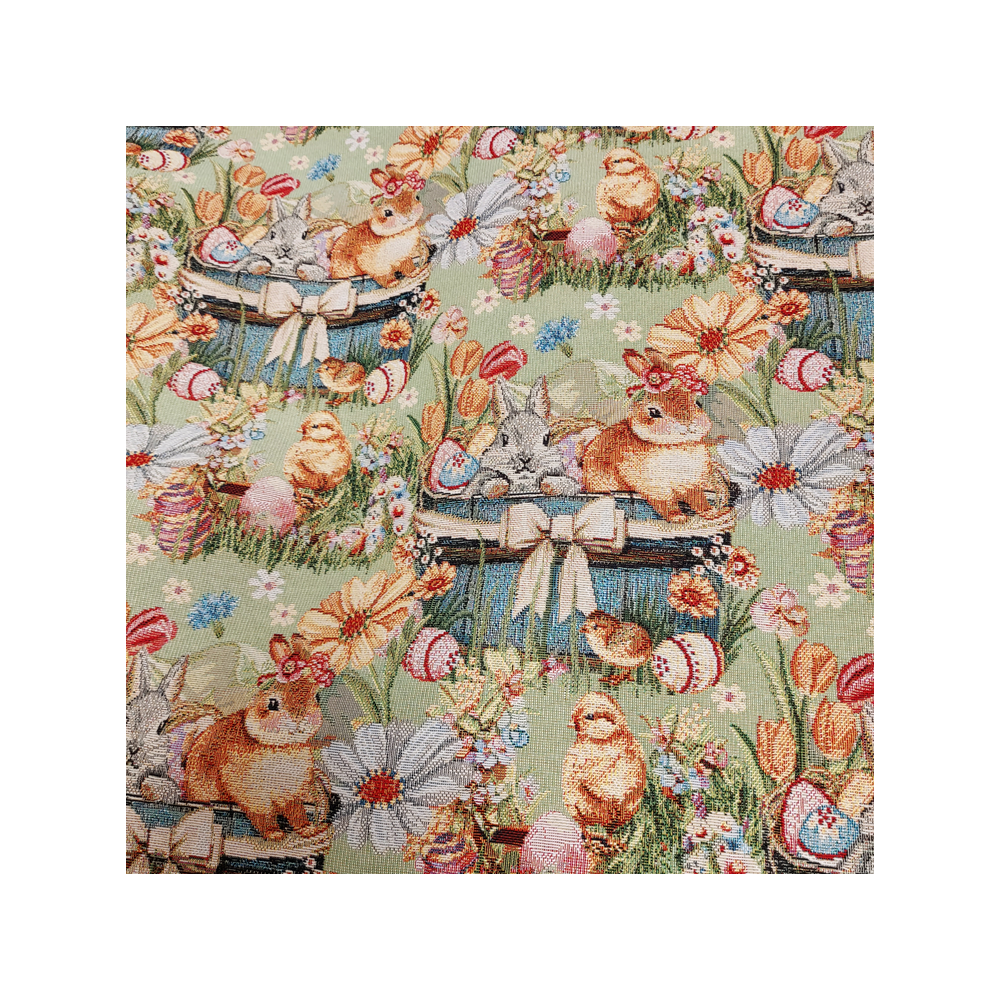 Deco gobelin with Easter rabbit and egg color green
