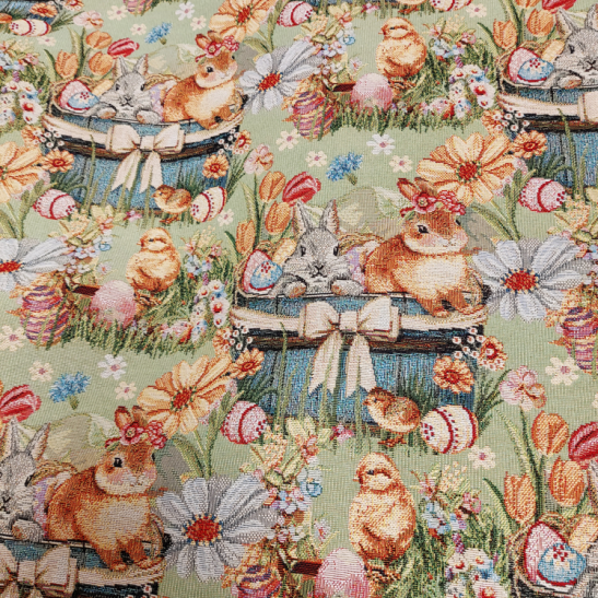 Deco gobelin with Easter rabbit and egg color green