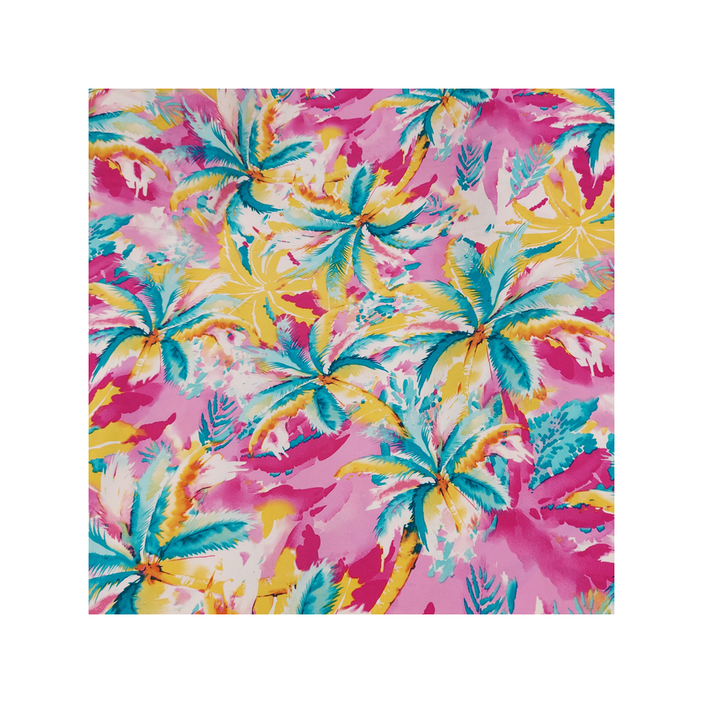 Tissu viscose imprimé palmier coloris fuchsia