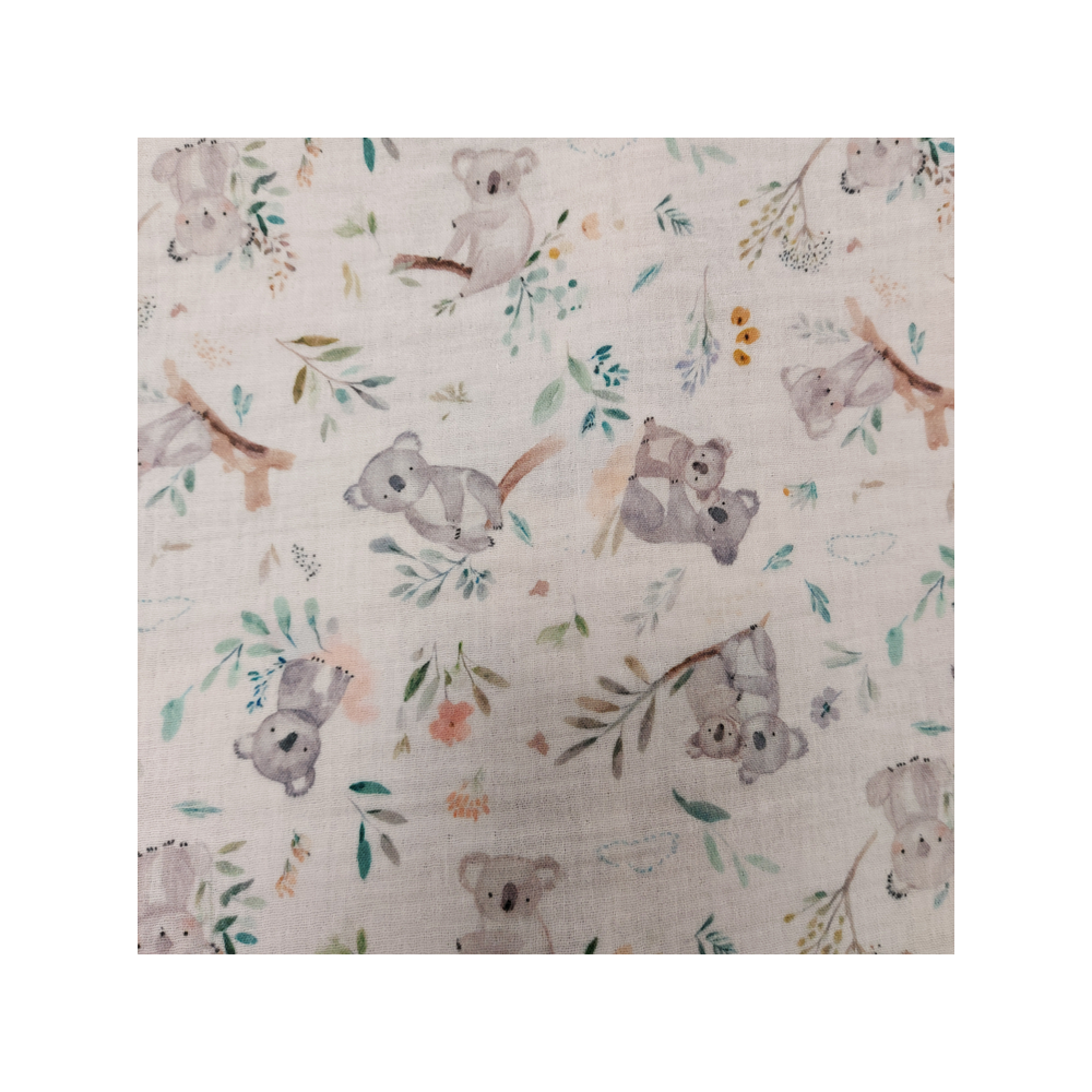 Tissu double gaze de coton imprimé koala
