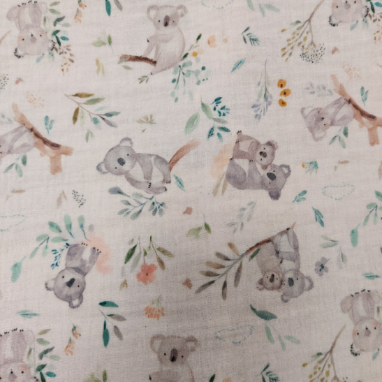 Tissu double gaze de coton imprimé koala
