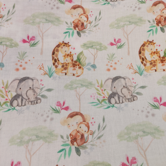 Double gauze material with baby jungle