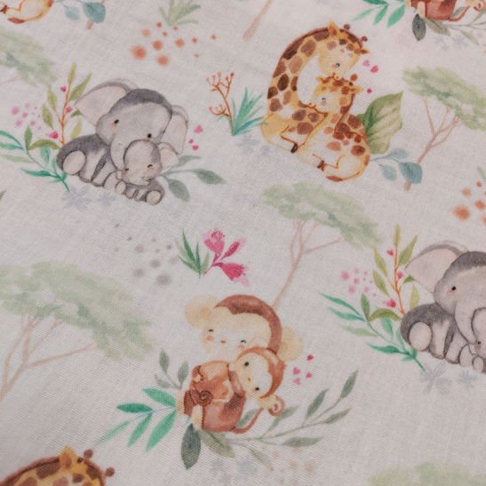 Double gauze material with baby jungle