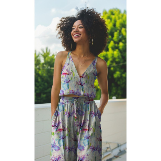 Viscose material Poppy print iris
