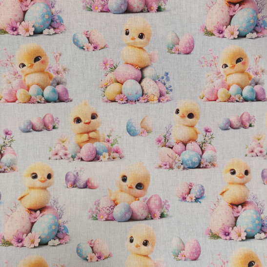 Tissu coton de Pâques imprimé 3 D avec poussin