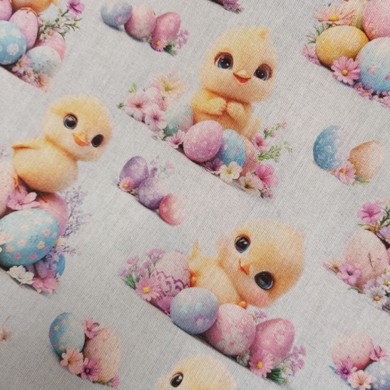 Tissu coton de Pâques imprimé 3 D avec poussin