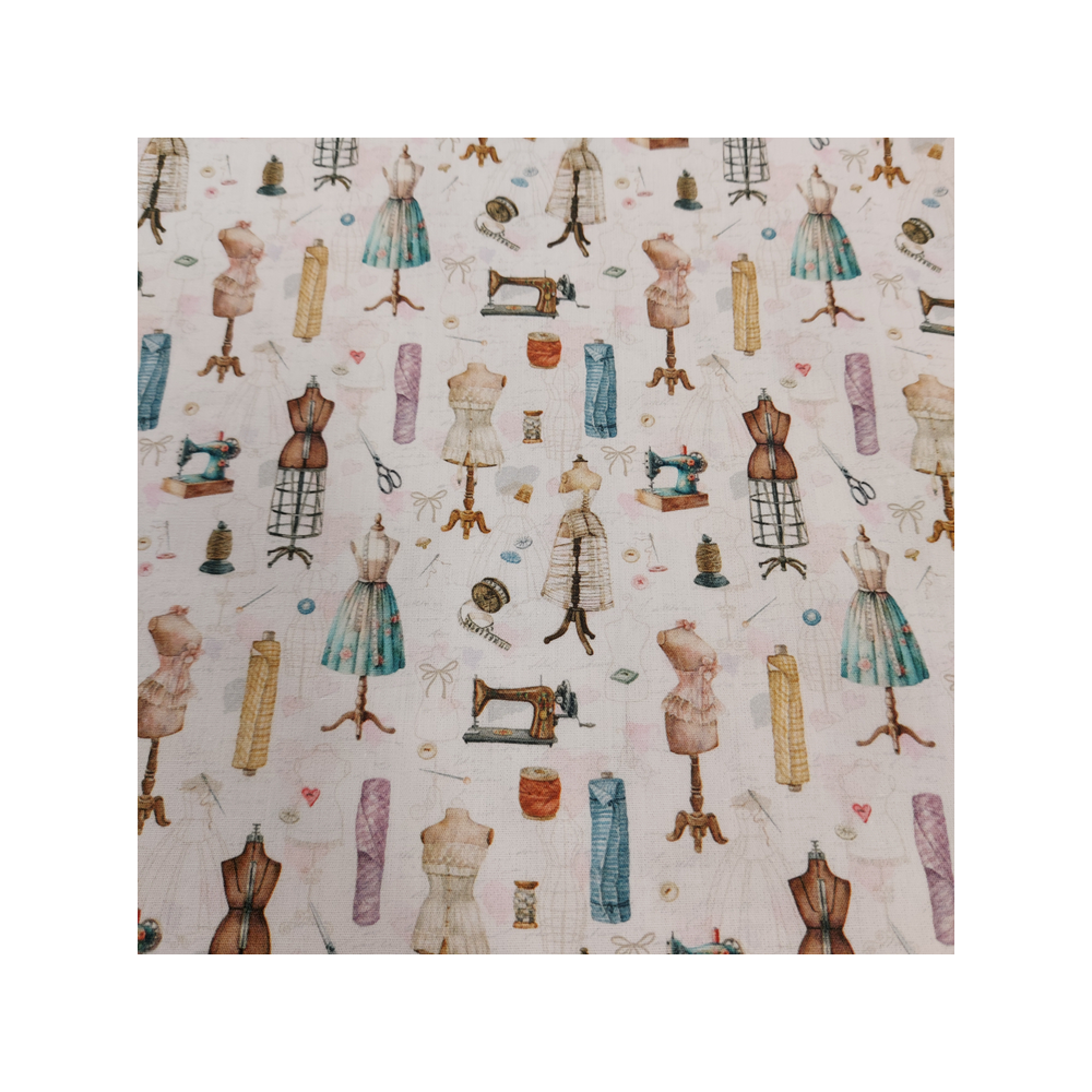 Cotton material printed with sewing