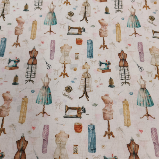Cotton material printed with sewing
