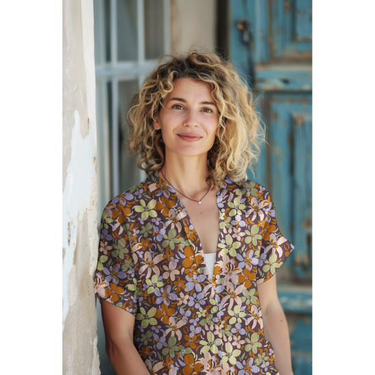 Viscose material Poppy print with Nalia flower