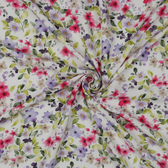 Viscose material Poppy print with rose and green flower