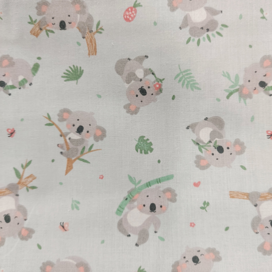 Cotton material  print with koala color light blue