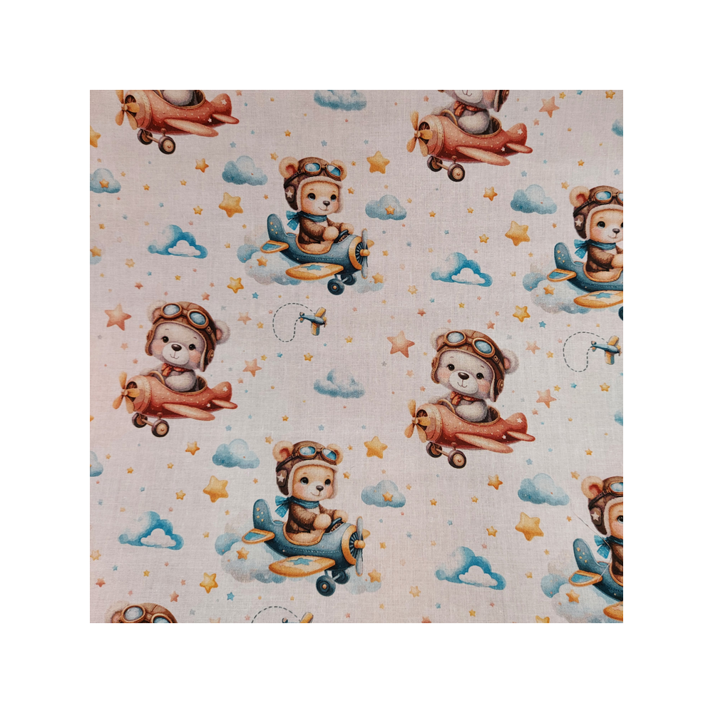 Tissu coton numérique imprimé ourson volant