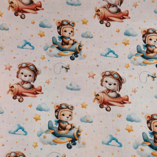 Cotton digital material print with flying teddy bear