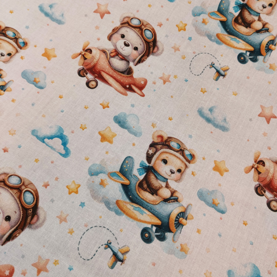 Cotton digital material print with flying teddy bear