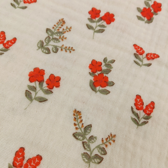 Double gauze material with red flower