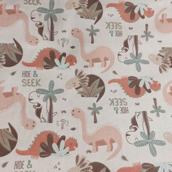 Cotton material  print with dino color beige