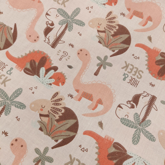 Cotton material  print with dino color beige
