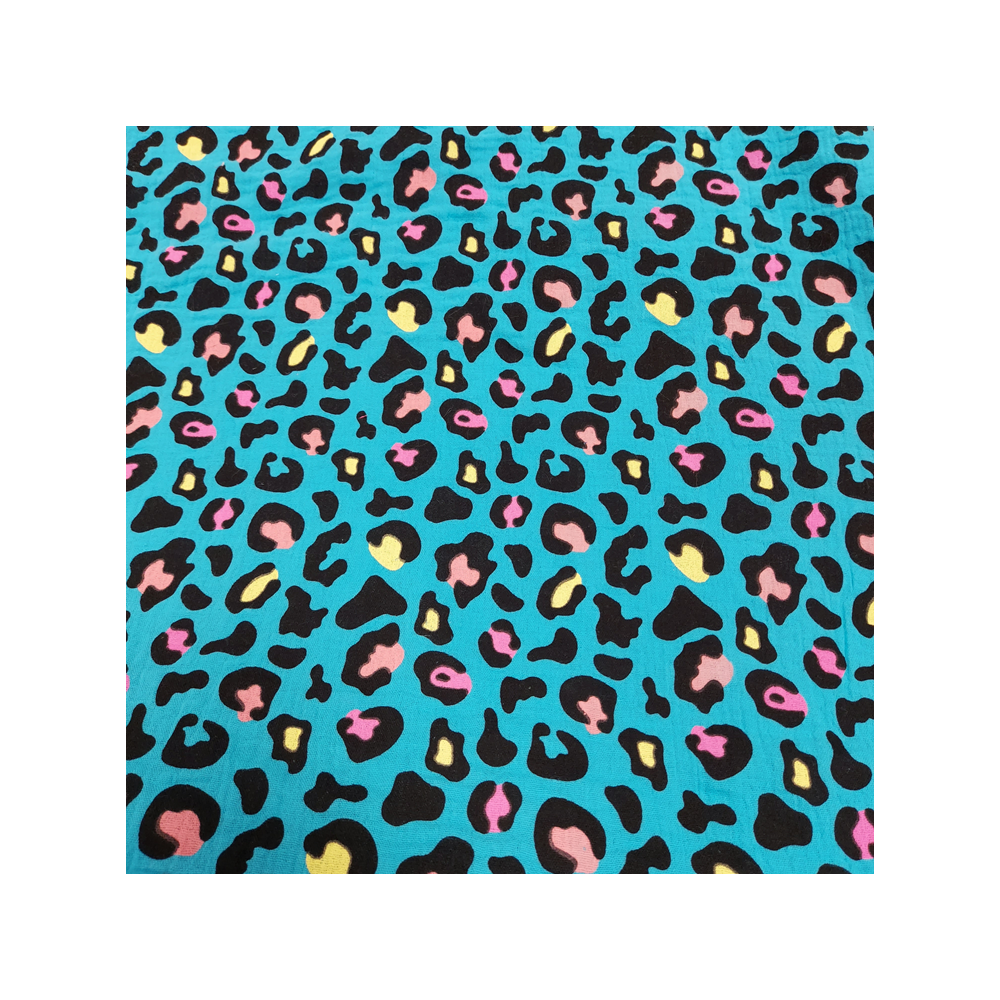 Double gauze material leopard color blue
