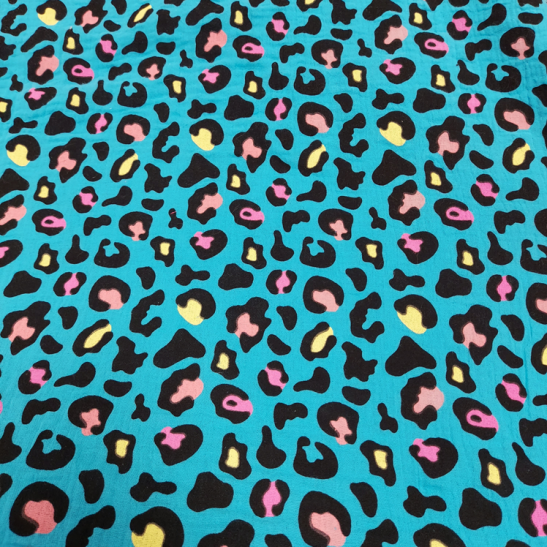 Double gauze material leopard color blue