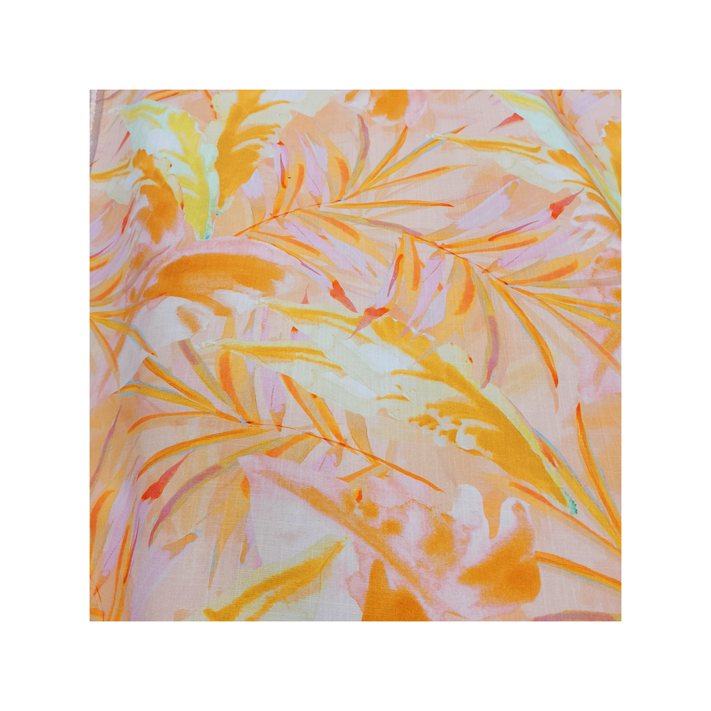 Viscose and linen material printed with orange foliage