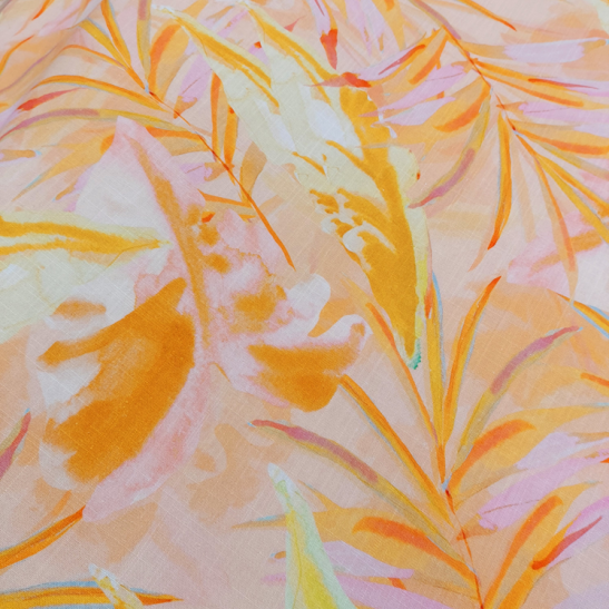 Viscose and linen material printed with orange foliage