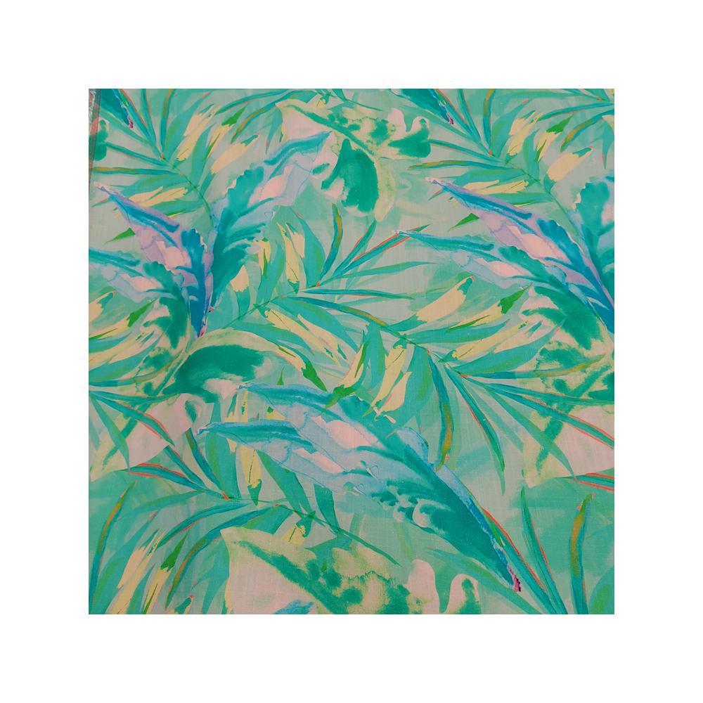 Viscose and linen material printed with green foliage