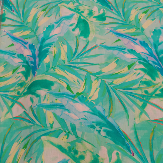 Viscose and linen material printed with green foliage