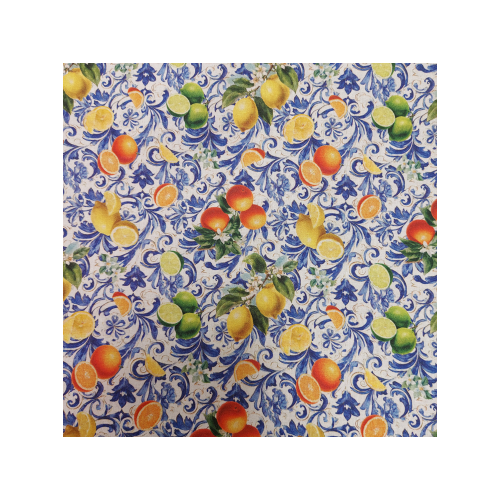 Coated cotton material printed with lemon and orange