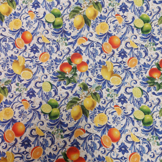 Coated cotton material printed with lemon and orange