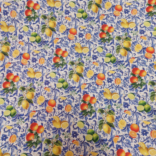 Coated cotton material printed with lemon and orange