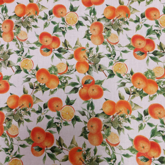 Coated cotton material printed with orange