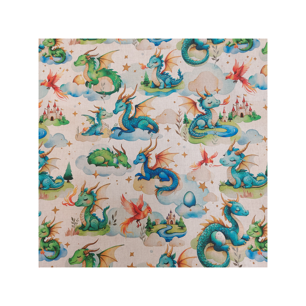 Cotton digital material print with dragon