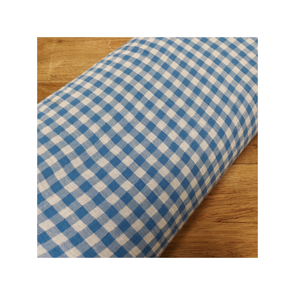 Tissu double gaze vichy coloris bleu 1 cm
