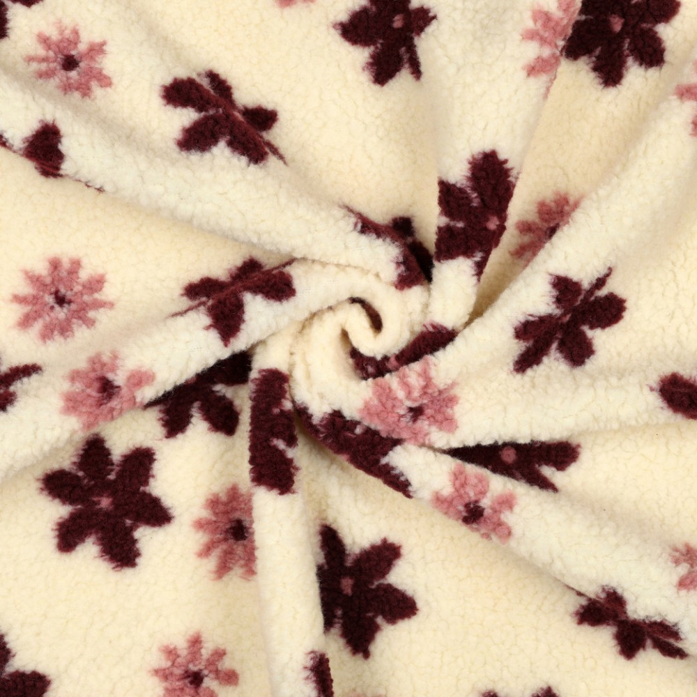 Tissu teddy sherpa imprimé fleurs coloris écru