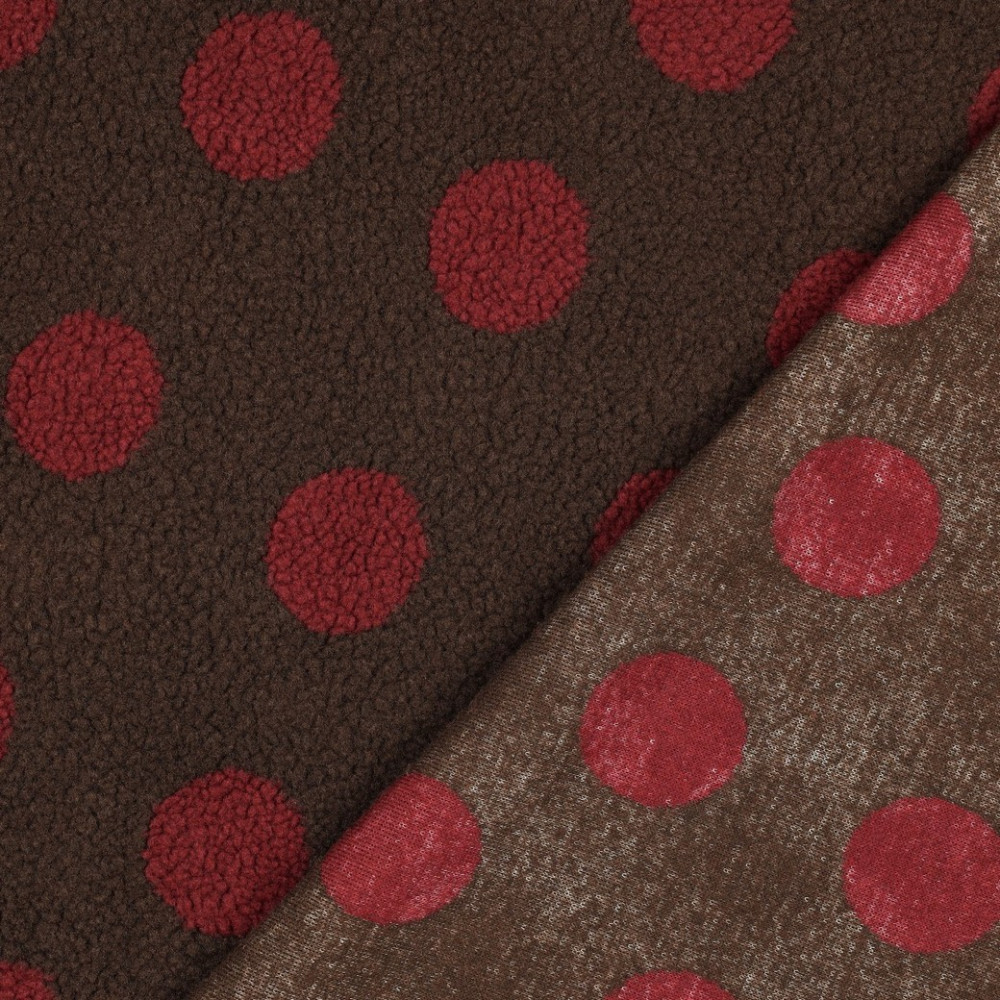 Tissu teddy sherpa imprimé pois coloris choco