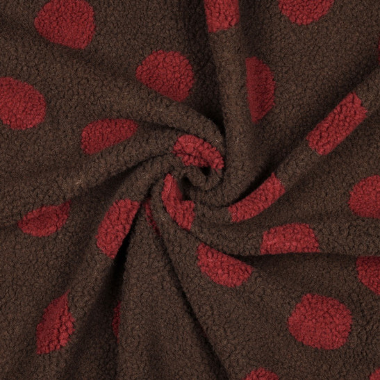 Tissu teddy sherpa imprimé pois coloris choco