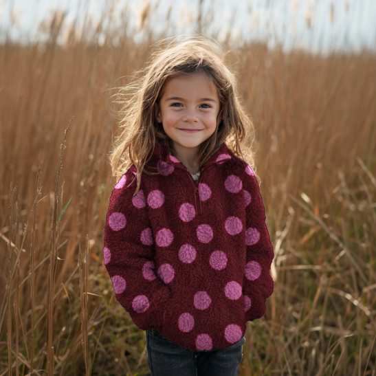 Tissu teddy sherpa imprimé pois coloris bordeaux