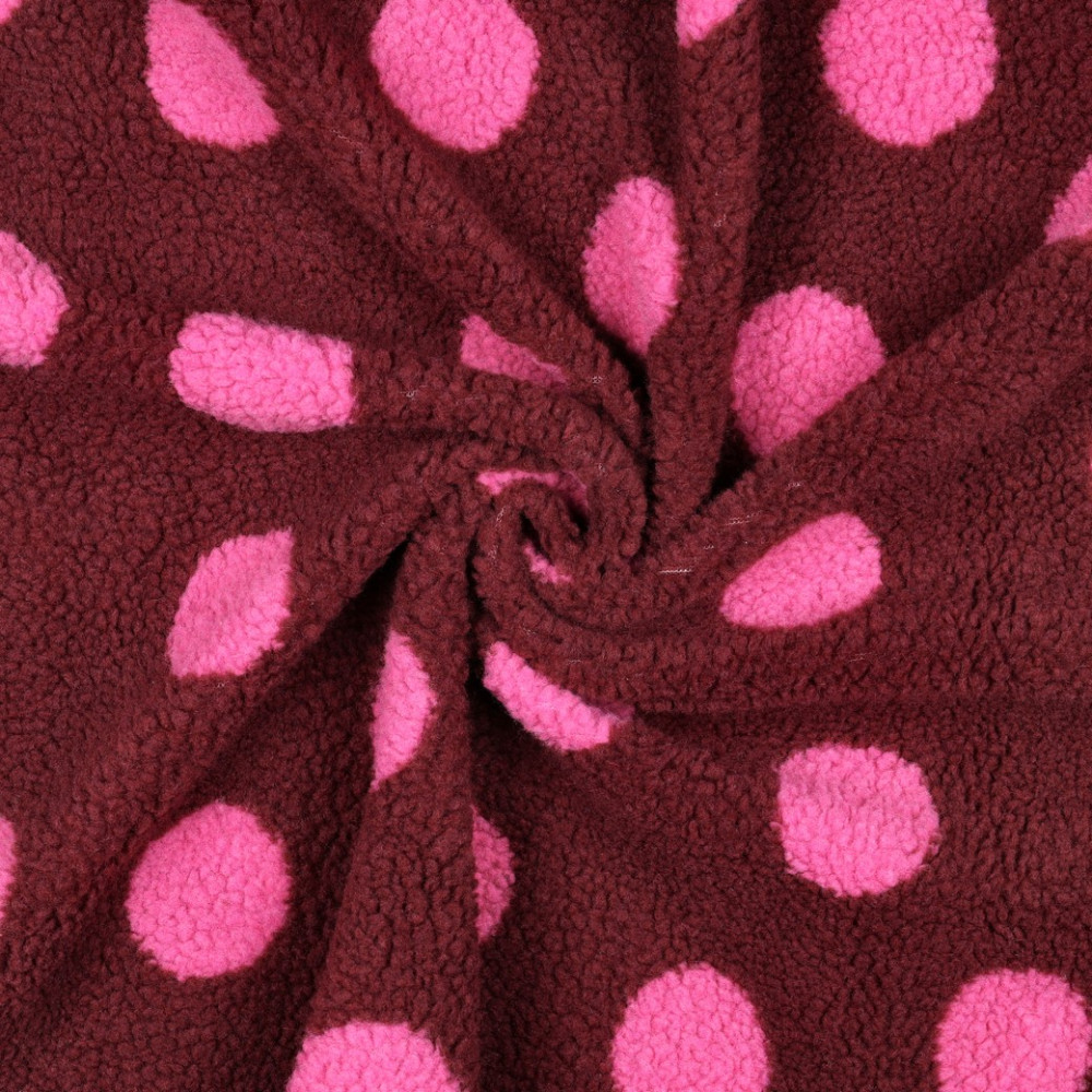 Tissu teddy sherpa imprimé pois coloris bordeaux