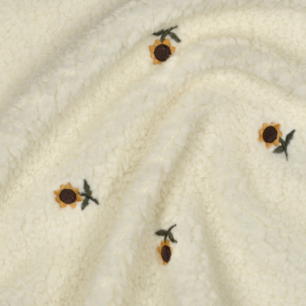 Tissu sherpa brodé tournesols coloris écru