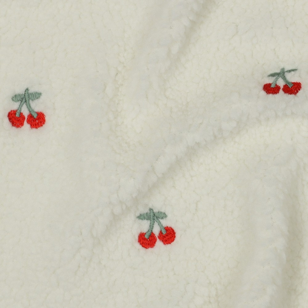 Tissu sherpa brodé cerises coloris écru