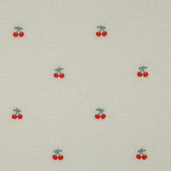 Tissu sherpa brodé cerises coloris écru