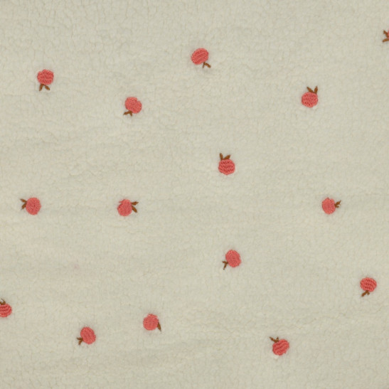 Tissu sherpa brodé pêches coloris écru