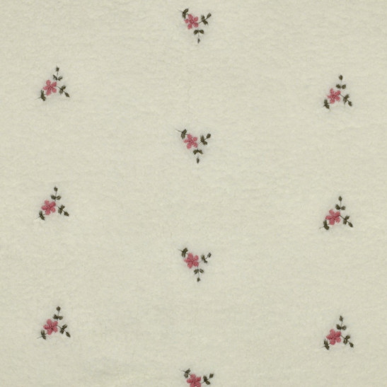 Tissu sherpa brodé fleurs coloris écru