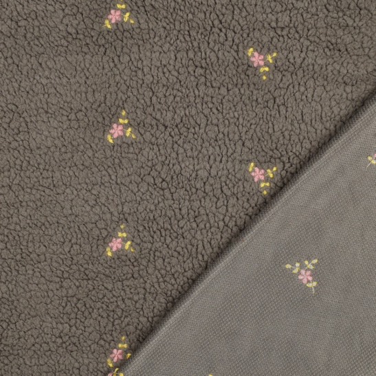 copy of Tissu sherpa brodé fleurs coloris écru