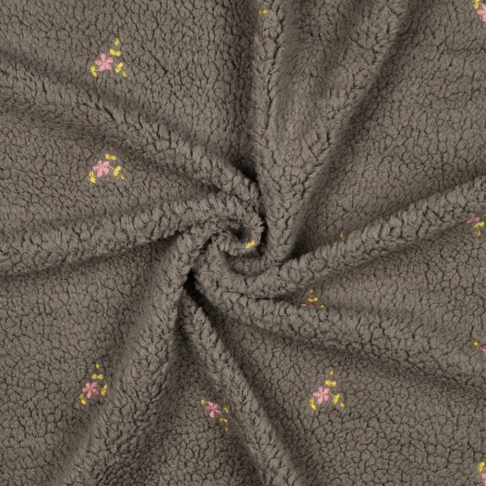 copy of Tissu sherpa brodé fleurs coloris écru